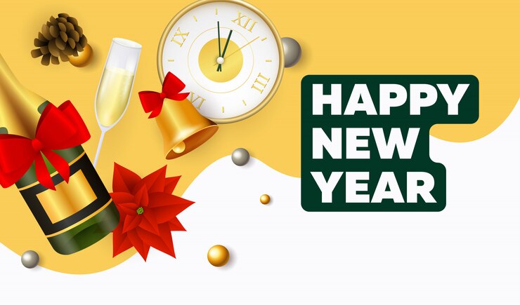 happy new year lettering clock champagne bottle glass 74855 1343