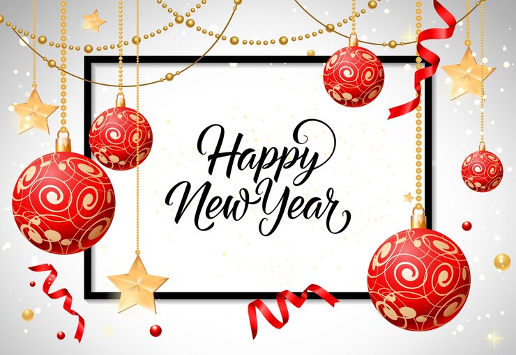 happy new year lettering with baubles 1262 7723
